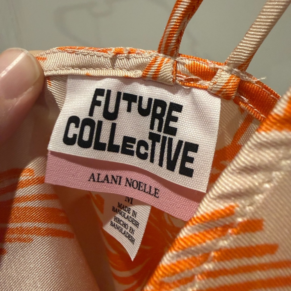 One-Shoulder Orange Palm Print Dress - Picture 4 of 5